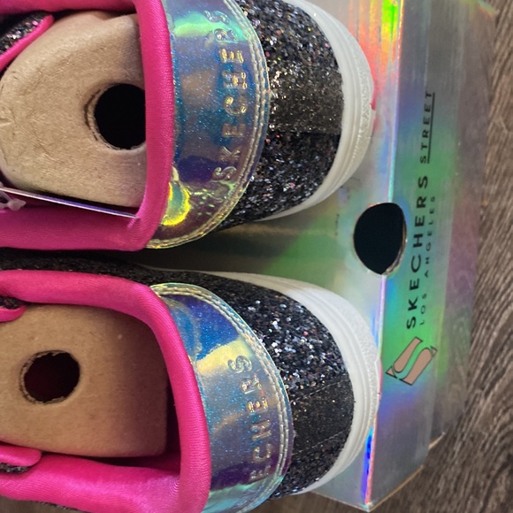 Skechers Shoes Girls Size 6 Sparkle Sneakers Black Youth Lace Up iridescent - Picture 4 of 10